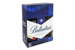Набір подарунковий Віскі 700мл 40% шотландське купажоване Finest + 2 склянки Ballantine's к/у