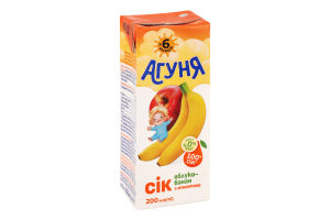 Сок для детей от 6мес с мякотью осветленный восстановленный стерилизованный Яблоко-банан Агуня т/п 200мл