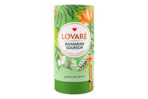 Чай зелений листовий зі шматочками фруктів пелюстками квітів та ароматом саусепу Багамський саусеп Lovare тубус 80г