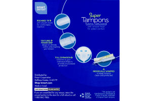 Smart Sense Super Tampons Plastic Applicator Super Absorbency Unscented - 18 CT