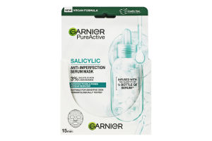 Маска для лица против несовершенств кожи тканевая с салициловой кислотой Garnier Pure active 23г