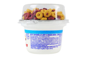 Десерт сирковий 5% Ваніль 140г + злакові кільця зі смаками полуниці та банану 15г Марійка ст 155г