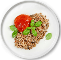 Гречана каша з печерицями і тюфтельки зі свинини