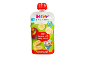 Пюре фруктовое для детей от 4мес Яблоко-банан с детским печеньем Hippis Organic Hipp д/п 100г