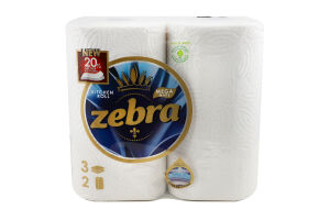 Рушники папер. Zebra Mega 2 рулона по 125 арк., 28,7 м, 3-х шар. И142 (Болгарія)