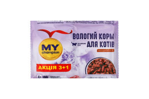 Корм д/котів Шматочки з куркою та телятиною в соусі 4*100г пауч My Champion