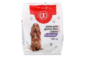 Корм сухой полнорационный для взрослых собак с мясом ТМ "1" м/у 500г