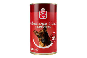 Корм консервований повнораціонний для дорослих собак Шматочки в соусі з яловичиною Fine Life з/б 1.24кг