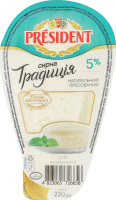 Сир кисломолочний 5% Сирна традиція President лоток 220г