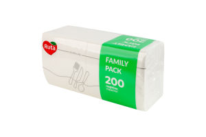 Салфетки бумажные однослойные 235х235мм Family pack Ruta 200шт