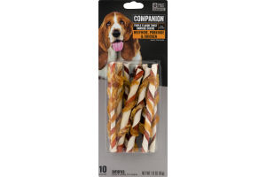 Companion Triple Flavor Twist Rawhide Chews for Dogs Pork, Chicken and Beef - 10 CT