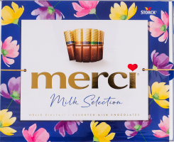 Цукерки 4 сорти молочного шоколаду Merci 250г