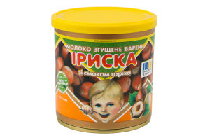 Молоко сгущенное 8.5% вареное со вкусом ореха Ириска Первомайський МКК ж/б 370г