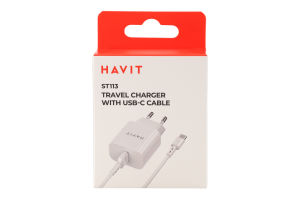 Пристрій зарядний з кабелем Type-C 1м білий 1 USB-A 2A №ST113 Havit 1шт