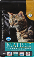 Корм сухой полнорационный для взрослых котов Chicken&Turkey Matisse Farmina м/у 400г