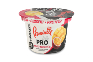 Десерт кисломолочний 10% протеїновий термізований з наповнювачем та підсолоджувачем Манго-маракуя Premialle ст 160г
