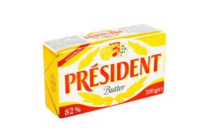 Масло кислосливочное 82% несоленое President м/у 200г