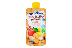 Пюре для детей от 6мес гомогенизированное из яблок, бананов, черники и пшеном с витамином С Hamanek д/п 100г