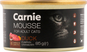 Корм д/дорослих котів Мус з качкою гарбузом журавлиною та желе 85г ж/б Carnie