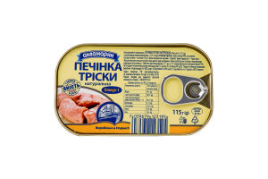 Печінка тріски натуральна 115г ж/б з ключем Аквамарин