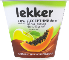 Йогурт 7.8% десертный с наполнителем Папайя-яблоко-бельгийский шоколад Lekker ст 180г
