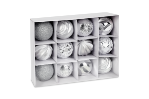 Набір куль новорічних срібних 6см 12шт KYYW098/1