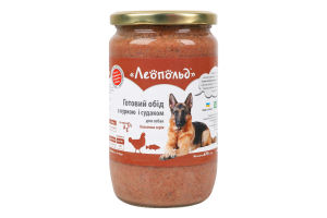 Корм консервированный для собак Готовый обед с курицей и судаком Классическая серия Леопольд с/б 670г