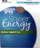 L'eggs Sheer Energy Medium Support Leg Control Top Reinforced Toe Suntan B