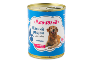 Корм д/собак М"ясний раціон Класична серія з птицею 360г ж/б Леопольд