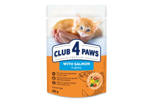 Корм консервированный полнорационный для котят С лососем в соусе Premium Club 4 Paws д/п 80г