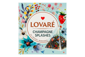 Бленд чаю чорного та зеленого листового з ягодами пелюстками та ароматом суниці Бризки шампанського Lovare к/у 15х2г