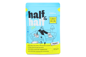 Корм д/цуценят з індичкою в соусі 100г пауч Half&Half