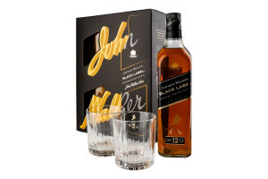 Набор Виски 0.7л 40% Black label + 2 стакана Johnnie Walker к/у 3шт
