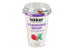 Напиток кефирный 1.5% с фруктовым наполнителем Малина-мята Спокойствие и пищеварение Кефирный вечер Lekker ст 180г