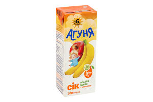 Сок для детей от 6мес с мякотью восстановленный стерилизованный гомогенизированный Яблоко-банан Агуня т/п 200мл