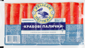 Палочки крабовые замороженные с белой океанической рыбой Пелікан в/у 240г