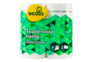 Папір туалетний 2-х шаровий Ecolo 4шт