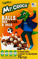 Сніданки сухі глазуровані цукровою глазур'ю з какао та молоком Кульки мікс Mr. Croco к/у 75г