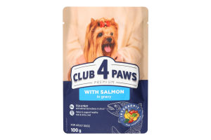 Корм д/дорослих собак мініатюрних та малих порід Premium з лососем в соусі 100г пауч Club 4 Paws