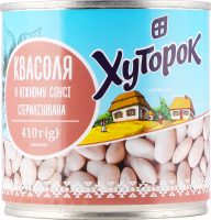 Фасоль в нежном соусе с сахаром и подсластителем стерилизованная Хуторок ж/б 410г