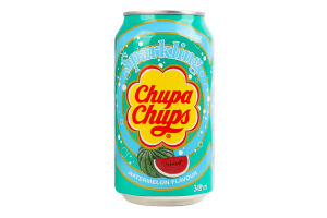 Напій безалкогольний газований ароматизований з додаванням цукру зі смаком кавуна Chupa Chups з/б 345мл