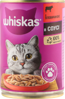 Корм консервований повнораціонний для дорослих котів З яловичиною в соусі Whiskas з/б 400г