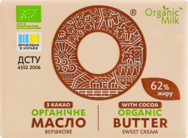 Масло сливочное 62% органическое с какао Organic Milk м/у 180г