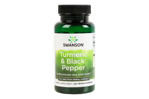 Добавка дієтична веганські капсули Turmeric&Black pepper, Cardiovascular and joint health Swanson 60шт