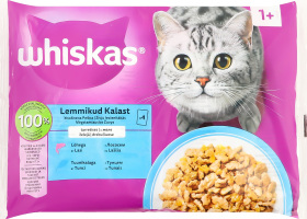 Набор кормов консервированных полнорационных для взрослых котов с лососем, с тунцом в желе Whiskas м/у 4х85г