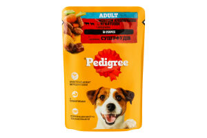 Корм консервований повнораціонний для дорослих собак З яловичиною, ягням та морквою в соусі Pedigree д/п 100г