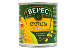 Кукурудза цукрова з цілих зерен консервована стерилізована вакуумована Верес в/с з/б 170г