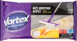 Салфетки влажные хозяйственные для пола 26х22см Citrus breeze Vortex 15шт