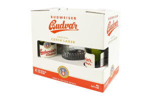 Набір Пиво 4х0.5л 5% світле фільтроване пастеризоване + келих 0.5л Budweiser Budvar к/у 1шт