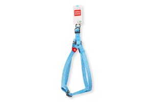 Шлея з QR паспортом блакитна відновлена бавовна світловідбиваюча пластиковий фастекс р.S 15мм L40-55см 03242 ВауДог Ре-коттон